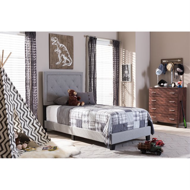 Baxton Studio Baxton Studio Paris Lit Moderne et Contemporain en Tissu Gris Capitonné Taille Jumeau