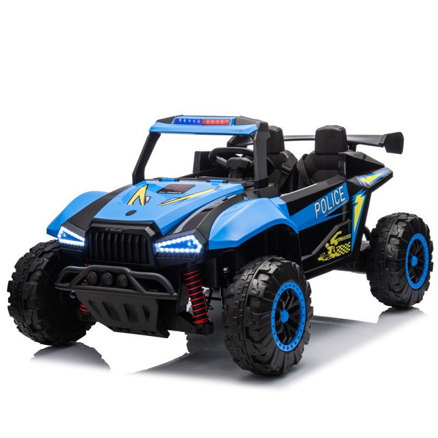 LISUEYNE 24V Two-Seater Kids Ride-On Electric Police Car with Parental Control, Four-Wheel Suspension, Megaphone, Power Display, Bluetooth, MP3, USB/TF, Music, LED Lights for Kids, Black