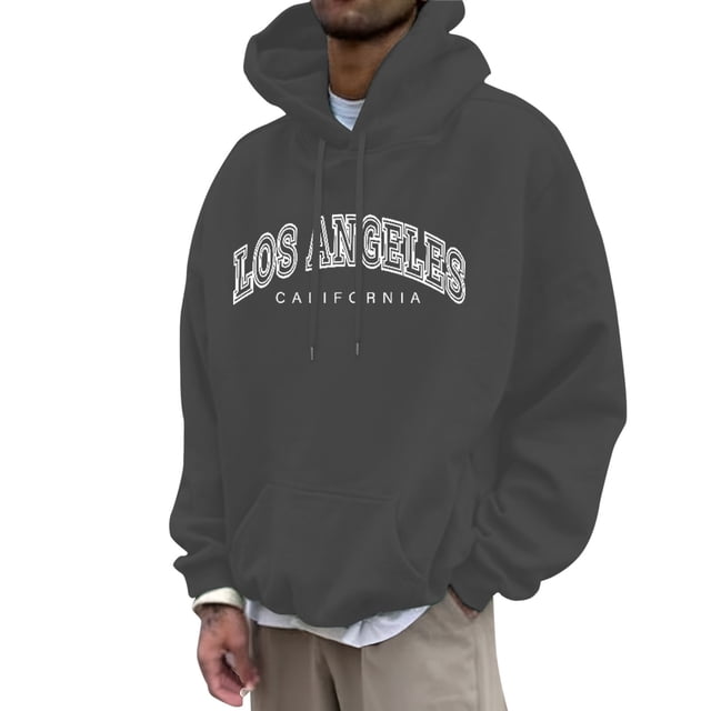 LUOGENLI Chandails à Capuche pour Hommes Coton Graphique Hommes Automne et Hiver Mode Décontractée Lettres Partie Imprimée Chandail à Capuche à Enfiler Manches Longues Chandail à Capuche Hauts Chandails à Capuche pour Hommes Coton Paquet Gris2 Taille TTTG