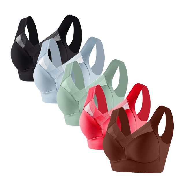 Pisexur 5PC Womens Bras No Underwire Full Coverage Front Closure Everyday Bras Set Solid Color Oversized Push Up Bra Comfort Seamless Nursing Bras for Breastfeeding Plus Size Bras