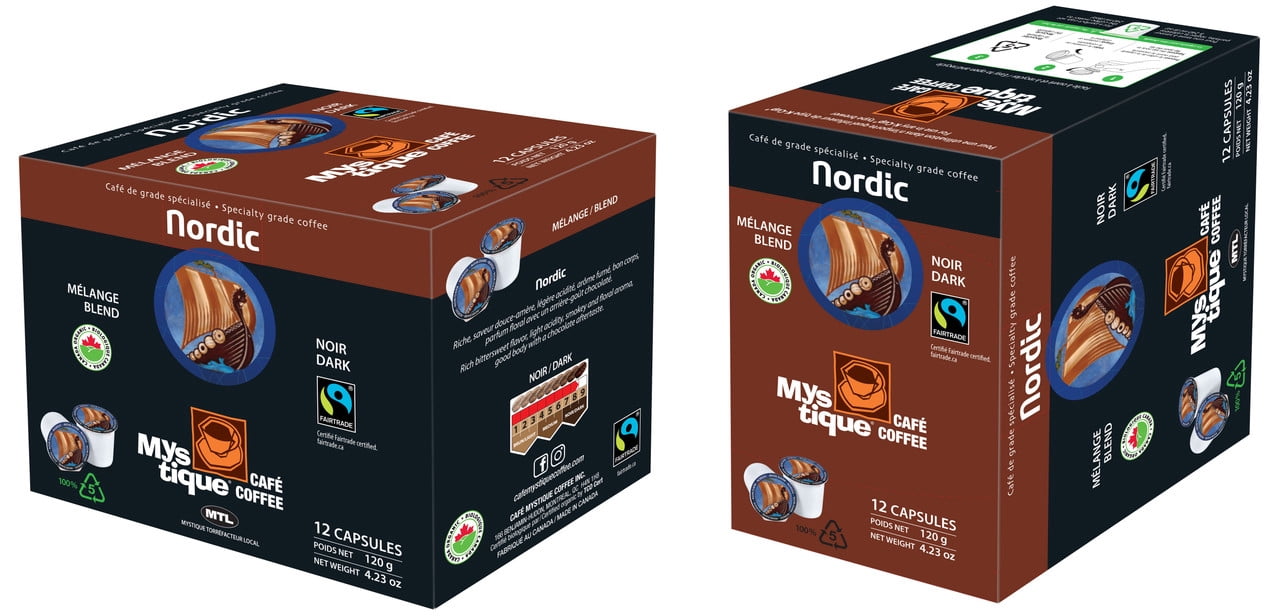 Mystique Coffee, NORDIC, k-cup 100% recyclable, Spécialty grade coffee, Fairtrade & organic, Dark roast, coffee 100% arabica, 12 capsules, 120g