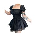 thumbnail image 4 of FAROOT Women?s Solid Color Bandage Puff Sleeve Lace Trim A-line Short Dress, 4 of 5