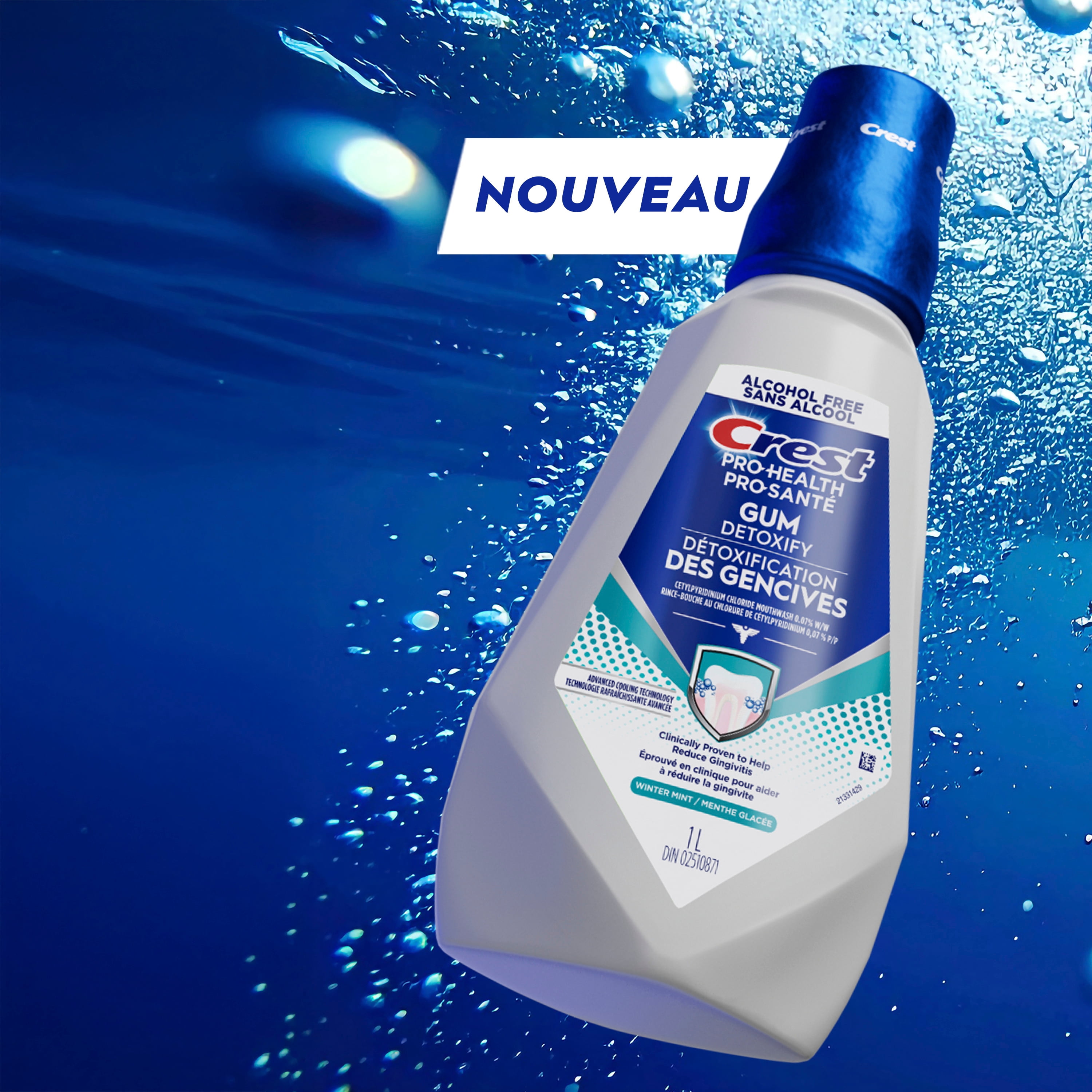 Rince-bouche Crest Pro-Santé Détoxification des gencives, antigingivite et antiplaque, neutralise la plaque, sans alcool, menthe d’hiver, 1 L