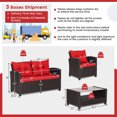 thumbnail image 2 of Gymax 4PCS Outdoor Conversation Set Patio PE Rattan Set w/ Glass Table & Sofa Cushions Red, 2 of 10