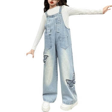 HNMKIU Trendy Girls Denim Overalls Casual Slim Fit Pants Stylish Straight Leg Design Comfortable Versatile Fashion for Modern Youth