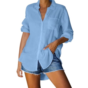 Ketyyh-chn99 Summer Tops for Women Fashion Loose Plus Size Blouse Summer Short Sleeve Casual Tunic Tops Comfortable Loose Crew Neck Tops Blue,XL