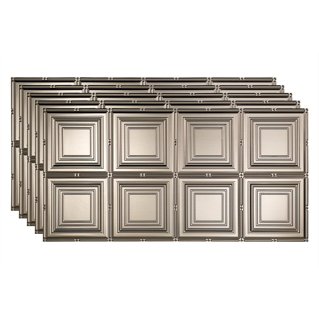 Fasade Portrait Vinyl 2ft x 4ft Glue Up Ceiling Panel Brushed Nickel 5 Pack
