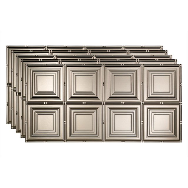 Fasade Portrait Vinyl 2ft x 4ft Glue Up Ceiling Panel Brushed Nickel 5 Pack