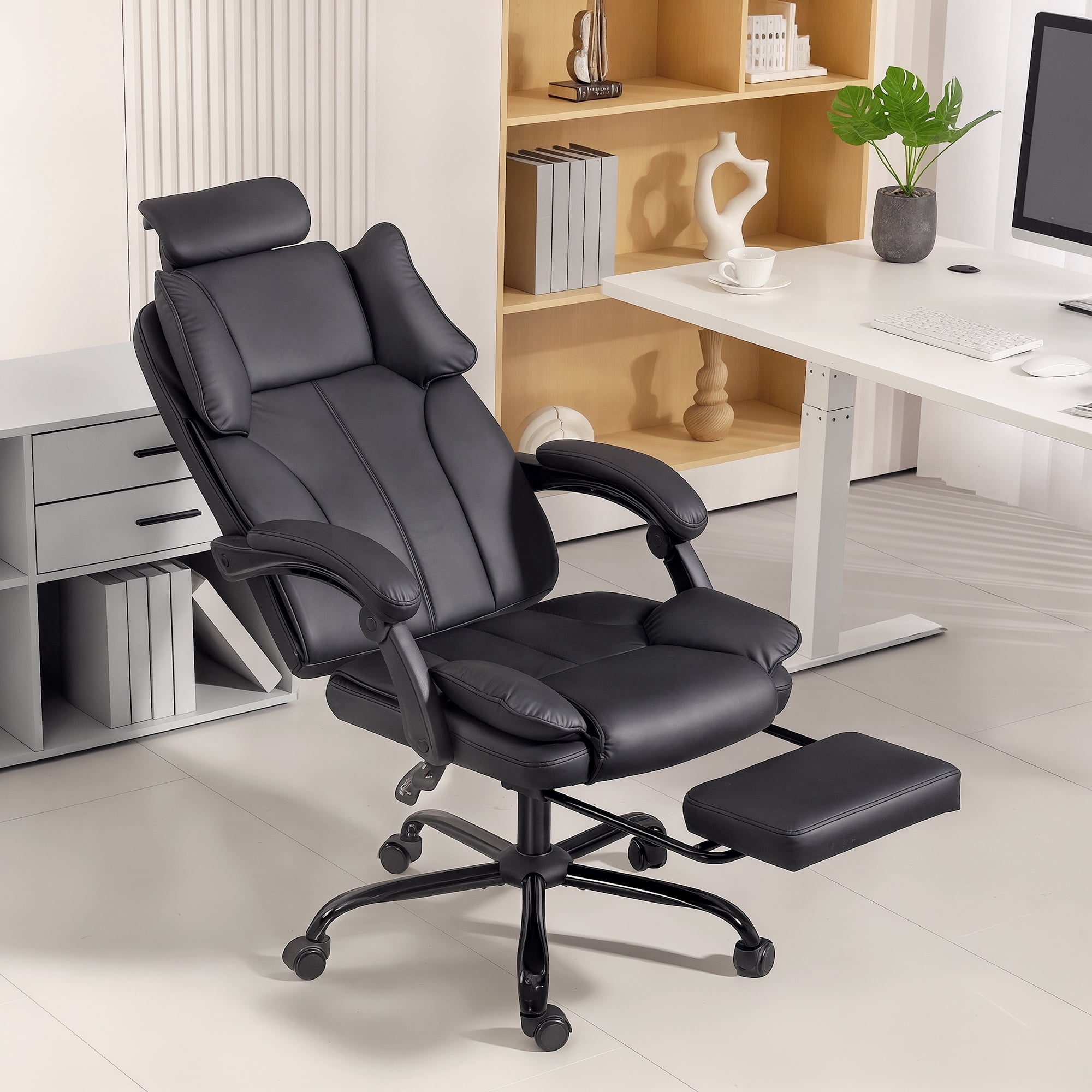HOMCOM Office Chair, Pet-Friendly Fabric Reclining Desk Chair, Black