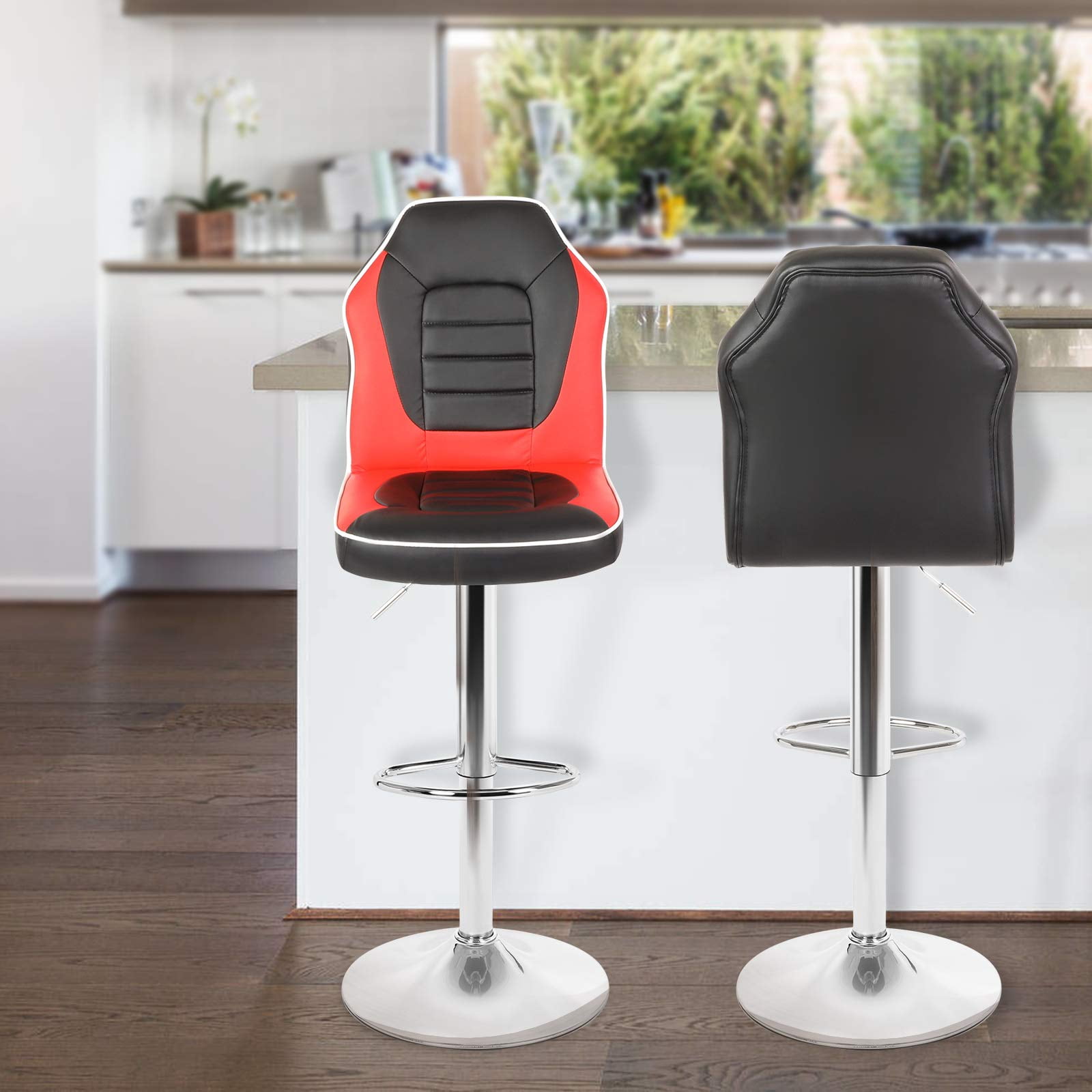 Magshion Tabourets de Bar Modernes de Course Confort Supplémentaire Chaise Réglable Pivotante Couleur Mixte Ensemble de 2 (Noir/rouge)