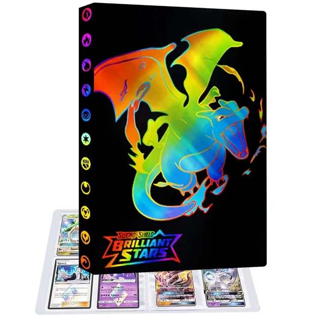 Trading Card Storage Binder, a durable and lightweight card album with 30 pages, holding up to 240 A6-sized cards. The cover features a vivid dragon illustration with vibrant colors, ideal for trading card collectors. Includes top-loading pockets for easy card insertion and removal. Made of high-quality PP material, suitable for trading cards or small photos. Does not include playing cards or allow additional pages.