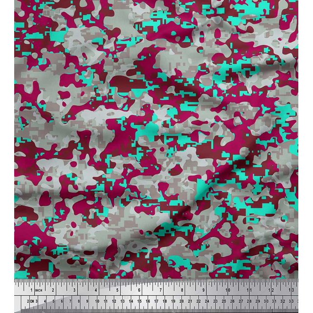 Soimoi polyester Crepe Fabric Two Tone With Grey Camouflage Printed Fabric 1 Yard 52 Inch Wide