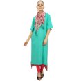 thumbnail image 2 of Bimba Women's Rayon Green Kurti Asymmetrical Hem Designer Kurta With Scarf - 12, 2 of 9