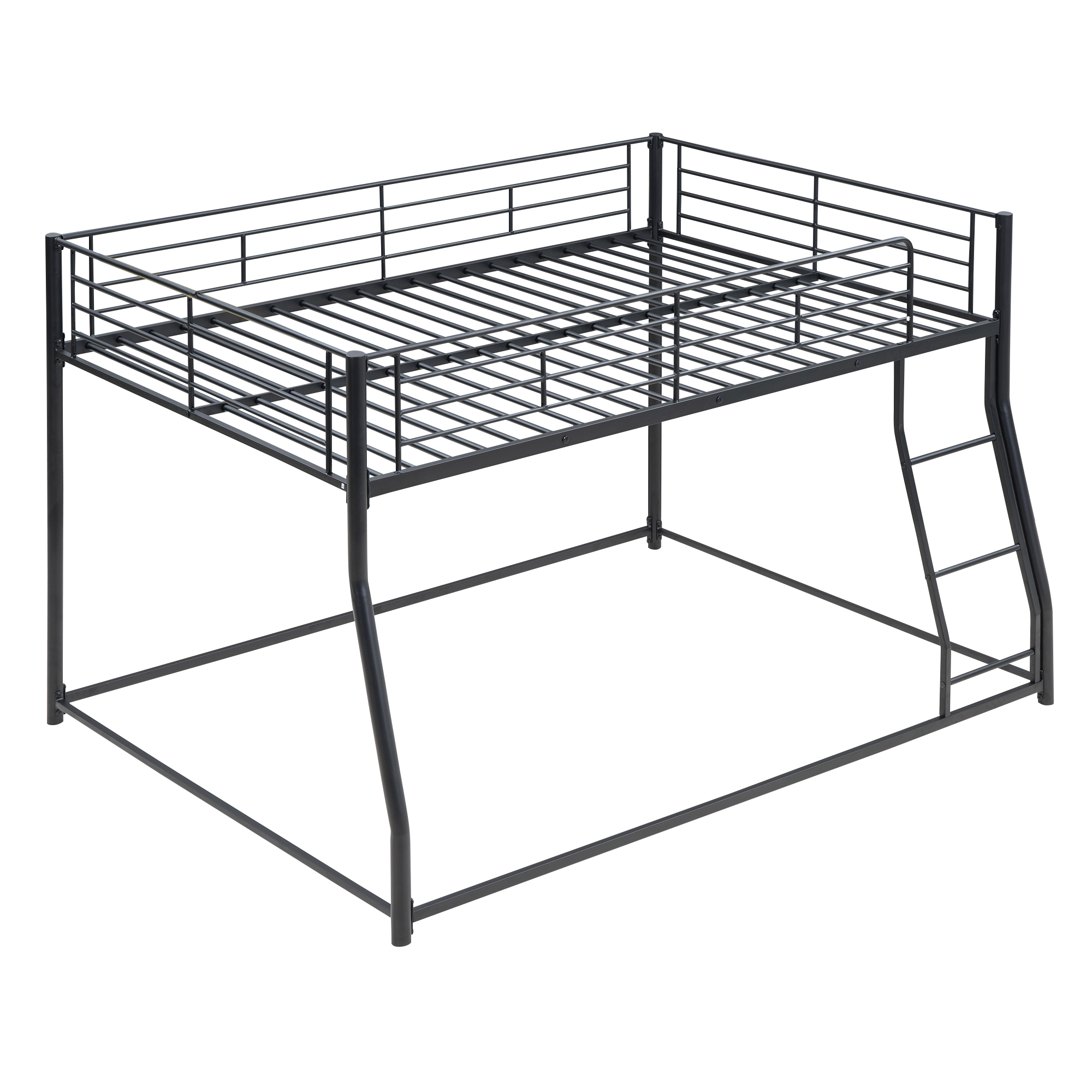 Noble House Full XL Over Queen Metal Bunk Bed,Black Industrial Frame with Guardrails & Slats,Black