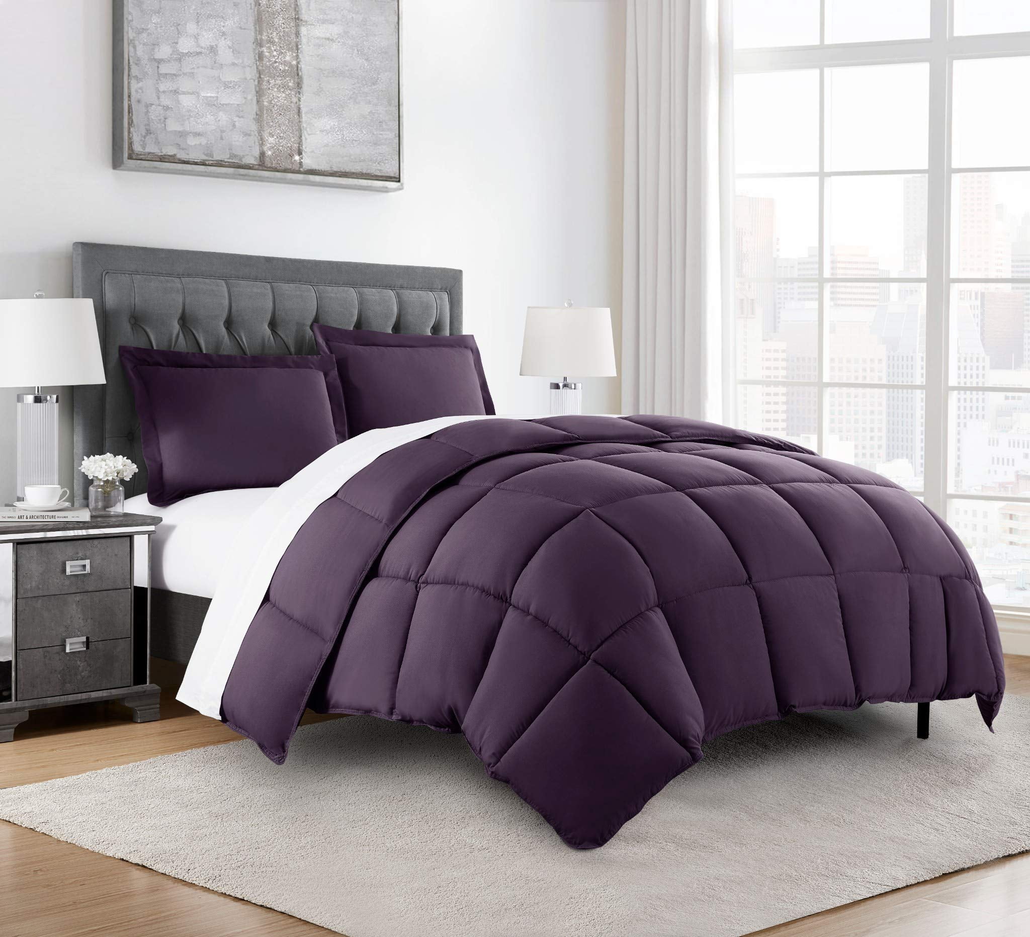 Chezmoi Collection 3-Piece Down Alternative Comforter Set - Lightweight All Seasons Luxurious Brushed Microfiber Comforter (King, Dark Purple)