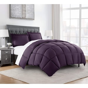 Chezmoi Collection 3-Piece Down Alternative Comforter Set - Lightweight All Seasons Luxurious Brushed Microfiber Comforter (King, Dark Purple)