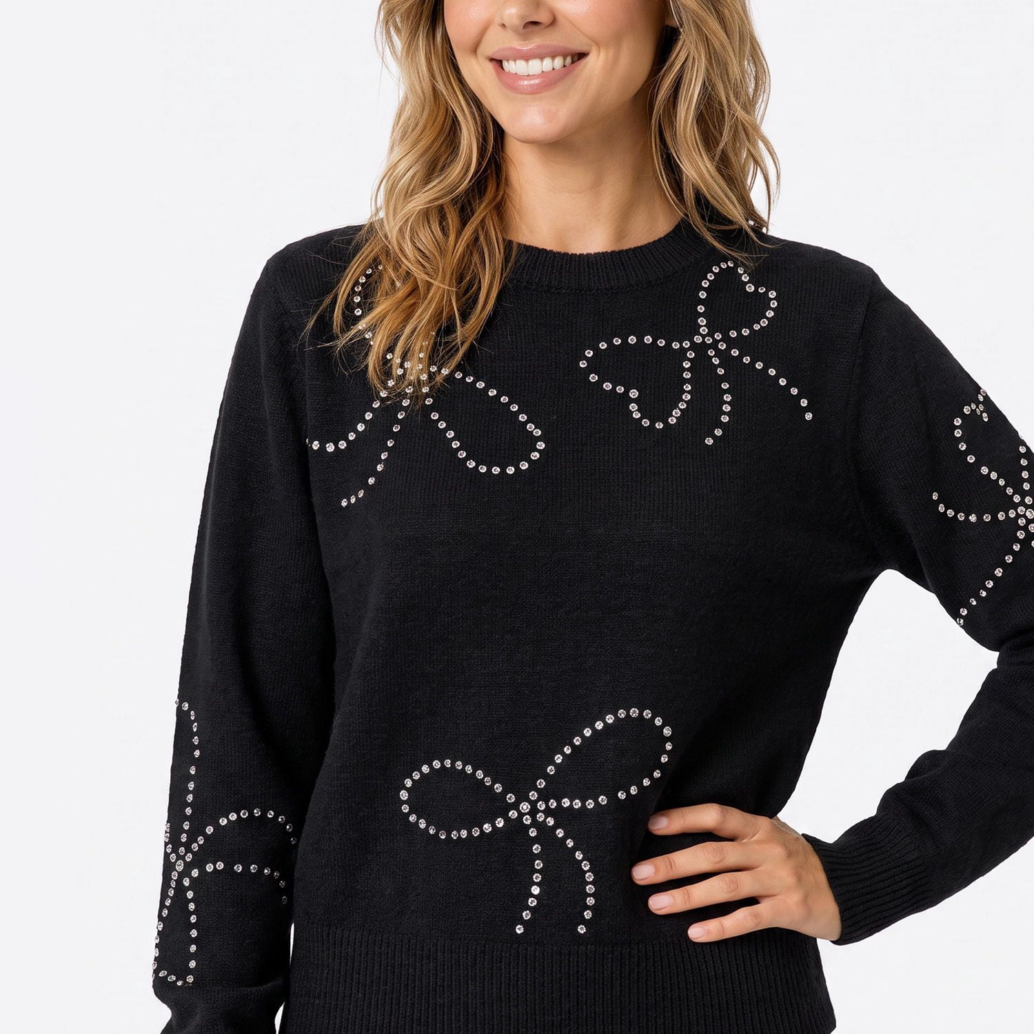 Devoted, Bow Rhinestore Sweater, XS-XL