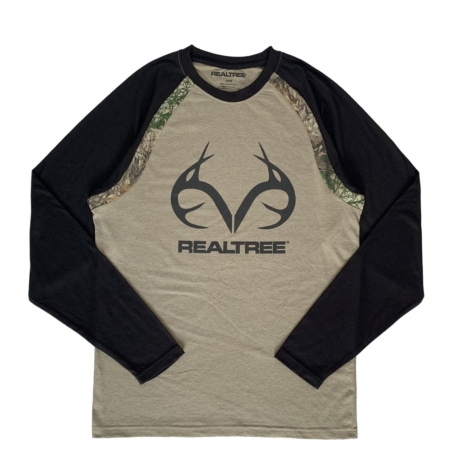 T-shirt raglan à manches longues Real Tree avec empiècements camouflage