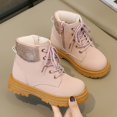 thumbnail image 2 of PEASKJP Toddler Girls Lace Up Boots Lace Up Combat Side Zipper Comfortable Booties, Red 26, 2 of 5