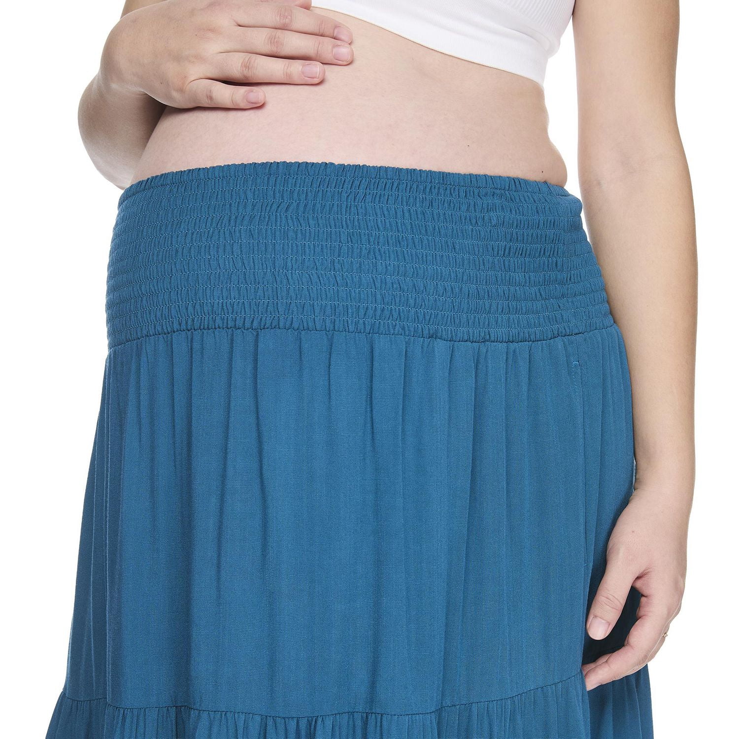 Paisley Sky Maternity Tiered Midi Skirt
