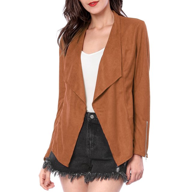 INSPIRE CHIC Veste en Faux Suède pour Femme à Manches Longues, devant Drapé, Vestes de Moto