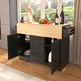 thumbnail image 4 of 55.7'' Kitchen Island with 2 Drop Leaf for 4-6 Seating,Rolling Kitchen Cart on 5 Wheels with Power Outlet, Folding Dining Table with Spice & Towel Rack, 3 Drawers, 4 of 17