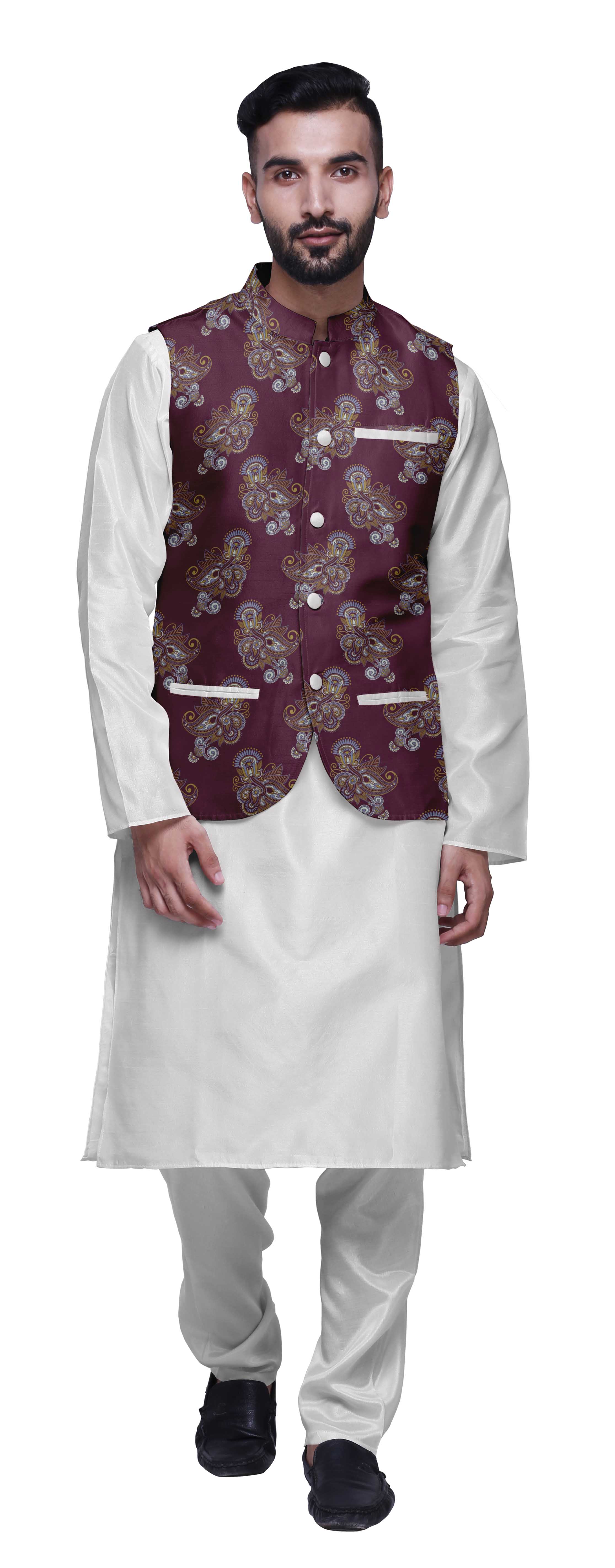 Atasi Ensemble de Pyjama Kurta Churidar Traditionnel Indien avec Veste Nehru pour Hommes