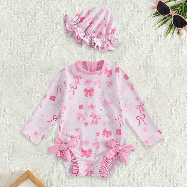 Girls Rash Guard Swimwear Cartoon Sun Protection Long Sleeve Toddler Bathing Suit 2-3 Years