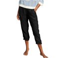 thumbnail image 2 of CFLVAEK Fake Denim Distressed Capri Pant with Pocket for Women Loose Fit Solid Ruched Beach Pant Flowy Breathable Straight Pedal Pushers Lightweight Mid Rise Ladies Lounge Pants, 2 of 8