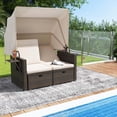 thumbnail image 1 of Costway Lit de Jour en Rotin pour Patio Extérieur avec Auvent Rétractable et Dossiers Réglables Beige, 1 of 10
