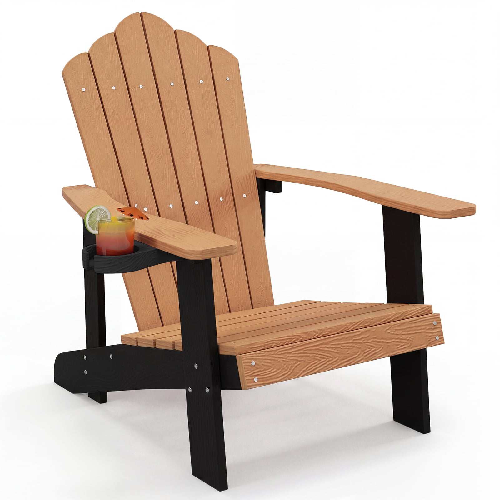 Costway Chaise Adirondack Surdimensionnée, Chaise Adirondack de Salon de Patio avec Porte-Gobelet Réglable Naturel
