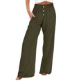 thumbnail image 1 of Timegard Womens Wide Leg Pants Summer Elastic High Waisted Button Lightweight Casual Pants with Pockets, 1 of 4