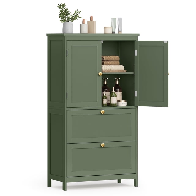 Armoire de Rangement au Sol, Unité de Rangement, Armoire Autoportante avec 2 Tiroirs et 2 Portes, Tablette Ajustable, 11,8 x 23,6 x 43,3 Pouces, Vert Forêt