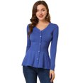 thumbnail image 1 of INSPIRE CHIC Women's V Neck Long Sleeve Ribbed Pullover Knitted Peplum Top, 1 of 6