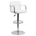 thumbnail image 1 of Contemporary White Quilted Vinyl Adjustable Height Barstool with Arms and Chrome Base, 1 of 9