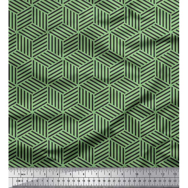 Soimoi Vert Moss Tissu Georgette Labyrinthe Cube Géométrique Tissu Imprimé 1 Yard 42 Pouces de Large