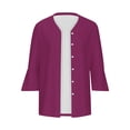 thumbnail image 4 of VKOYWKM 3/4 Length Sleeve Womens Tops Trendy Eyelet Embroidery Tees Button Down V Neck Pullover Tops Solid Color Ruffle Bell Sleeve Tunic Blouses, 4 of 5