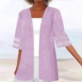 thumbnail image 2 of Meichang Summer Cardigans for Women 3/4 Sleeve Mesh Patchwork Kimono Cardigans Solid Lightweight Open Front Cardigans Plus Size Loose Beach Wear Cover Ups, 2 of 5