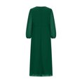 thumbnail image 4 of Liquidation! Mode pour Femmes, Robe de Mariage Mi-Longue en Mousseline pour Femmes à Fermeture Éclair, Plissée, Ligne A, à Manches Longues et Col en V, Vert, TG, 4 of 5