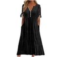 thumbnail image 2 of Babysbule Liquidation Robes d'Été pour Femmes, Mode Femmes Décontractée Ample Imprimé Papillon Col en V Manches Mi-Longues Boutons Poches Robe Longue, 2 of 6