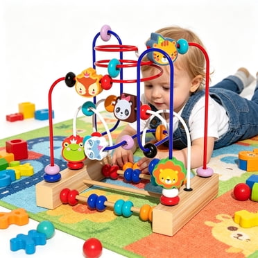 Agiferg Educational Toys Montessori Learning Toys, Dinosaur Bead Puzzle Toy Early Childhood Building Block Bead Game Exercise Hand Eye Coordination and Logical Thinking Safe