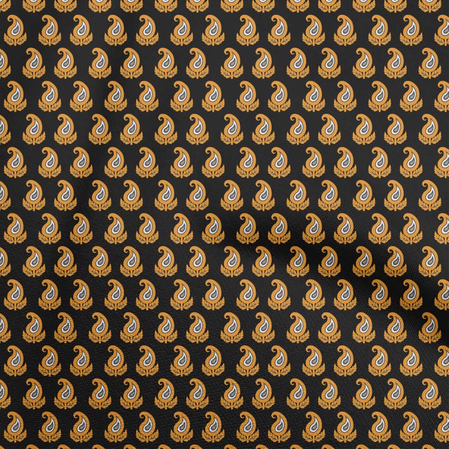 oneOone Velvet Black Fabric Asian Paisley Block Craft Projects Decor Fabric Printed By The Yard 58 Inch Wide