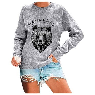HNMKIU Womens Long Sleeve Tops Ladies' Autumn And Winter Animal Bear Themed Fashionable And Comfortable Casual Printed Round Neck Loose Long Sleeved Hooded Sweatshirt Top