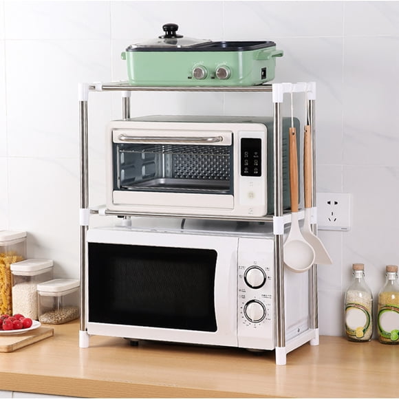Leutsin Vente de Fournitures de Rentrée! Étagère pour Micro-Ondes, Étagère de Four à Micro-Ondes, Étagère pour Micro-Ondes avec Crochets, Étagère de Comptoir de Cuisine Support de Micro-Ondes, Étagère en Acier au Carbone au-Dessus du Micro-Ondes de Comptoir avec 2 Crochets