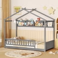 thumbnail image 1 of Gymax Lit Cabane Format Simple avec Tablette de Rangement, Tête de Lit et Garde-Corps, Lattes en Bois, Gris, 1 of 10
