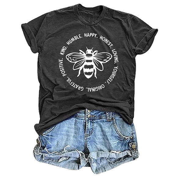 LUOGENLI Female T-shirts for Womens Women's Fashion Casual Print Round Neck Short Sleeve T Shirt Top Womens T-shirts Graphic Tees xxl Tall Summer Clothes Dark Gray S