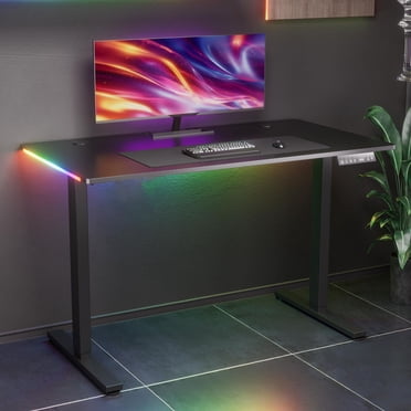 GTRACING Adjustable Height RGB Electric Sit or Stand Computer Desk with LED Lights for Adults , Black