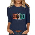 thumbnail image 2 of Chemises pour Femmes Habillées Décontractées, Chemises à Manches 3/4 pour Femmes, Tuniques à Manches Courtes Grande Taille pour Femmes, T-shirt à Manches 3/4 à Col Rond Imprimé Lettres Mode Décontractée pour Femmes, 2 of 5