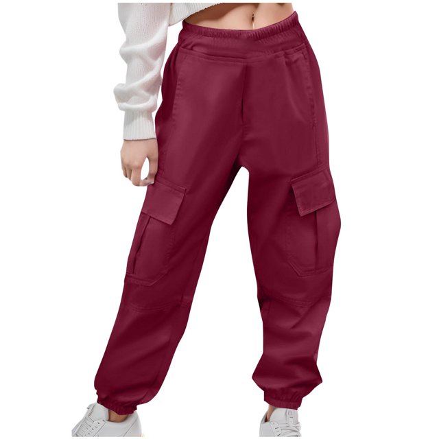 Hurxie Deals Girls Cargo Pants Trendy Solid Color Work Pants for Children 4 Years