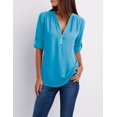 thumbnail image 3 of Chemises en Chiffon à Manches Longues pour Femmes, Col en V, Fermeture Éclair, Grande Taille, 3 of 6